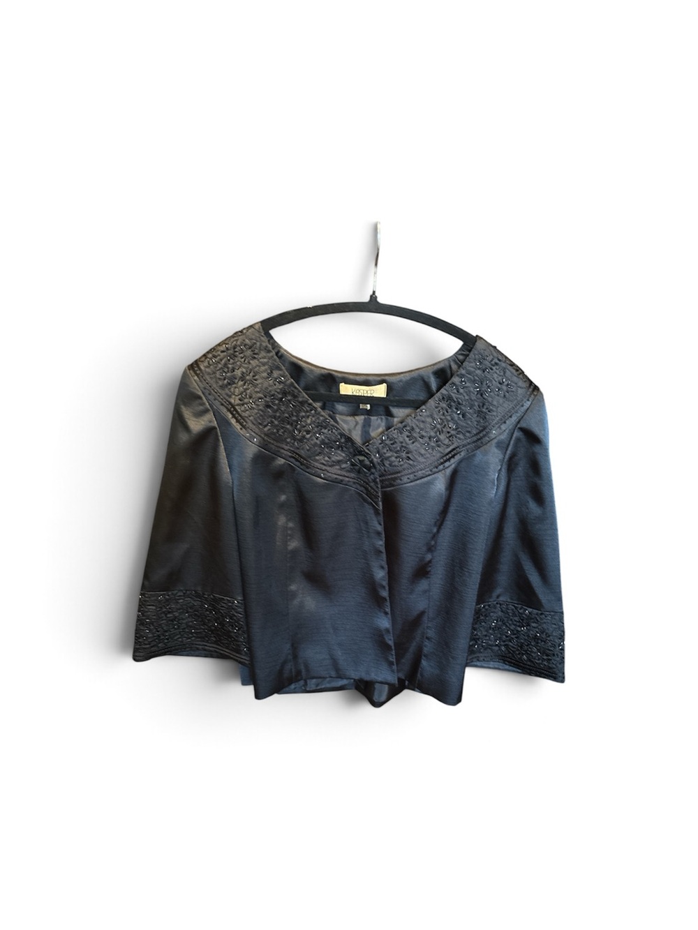 Kasper Black Embellished Open-Front Cropped Tunic